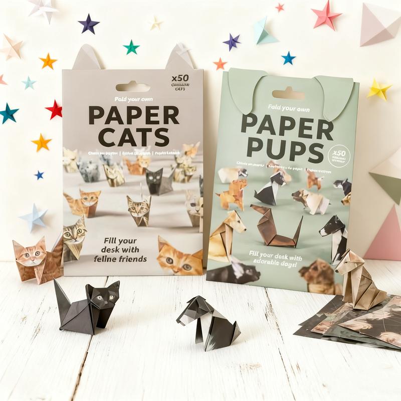 50 Pcs DIY Cat Dog Origami Set, Foldable 3D Cute Paper Craft Kit, Papercraft Figures, Handmade DIY Activity, Party Holiday Gift, Creative Christmas Present