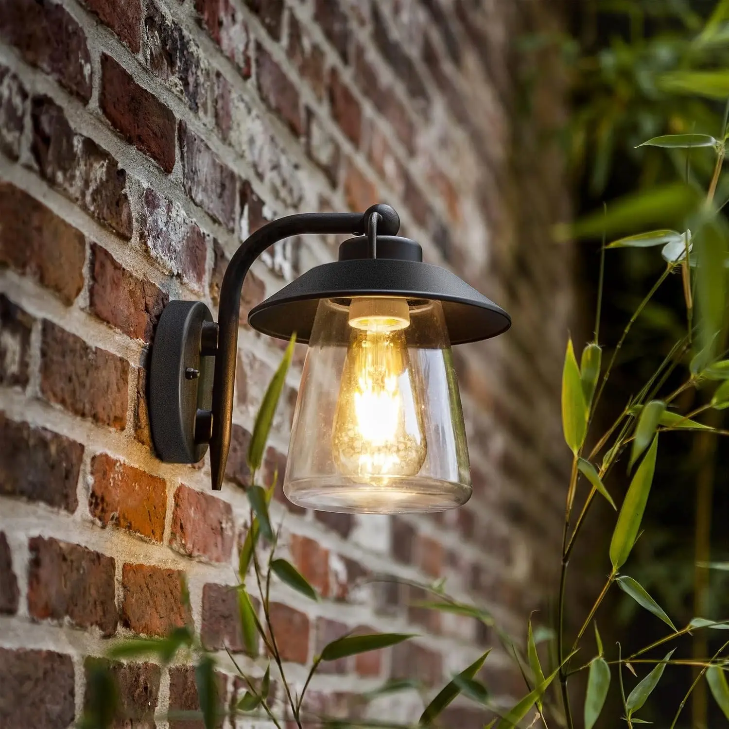 Outdoor Indoor Wall Lantern, Farmhouse Barn Wall Sconce Lighting Fixture, Matte Black Anti-Rust Wall Mount Light, Waterproof Wall Lamp with Clear Glass for Porch, Exterior, Patio