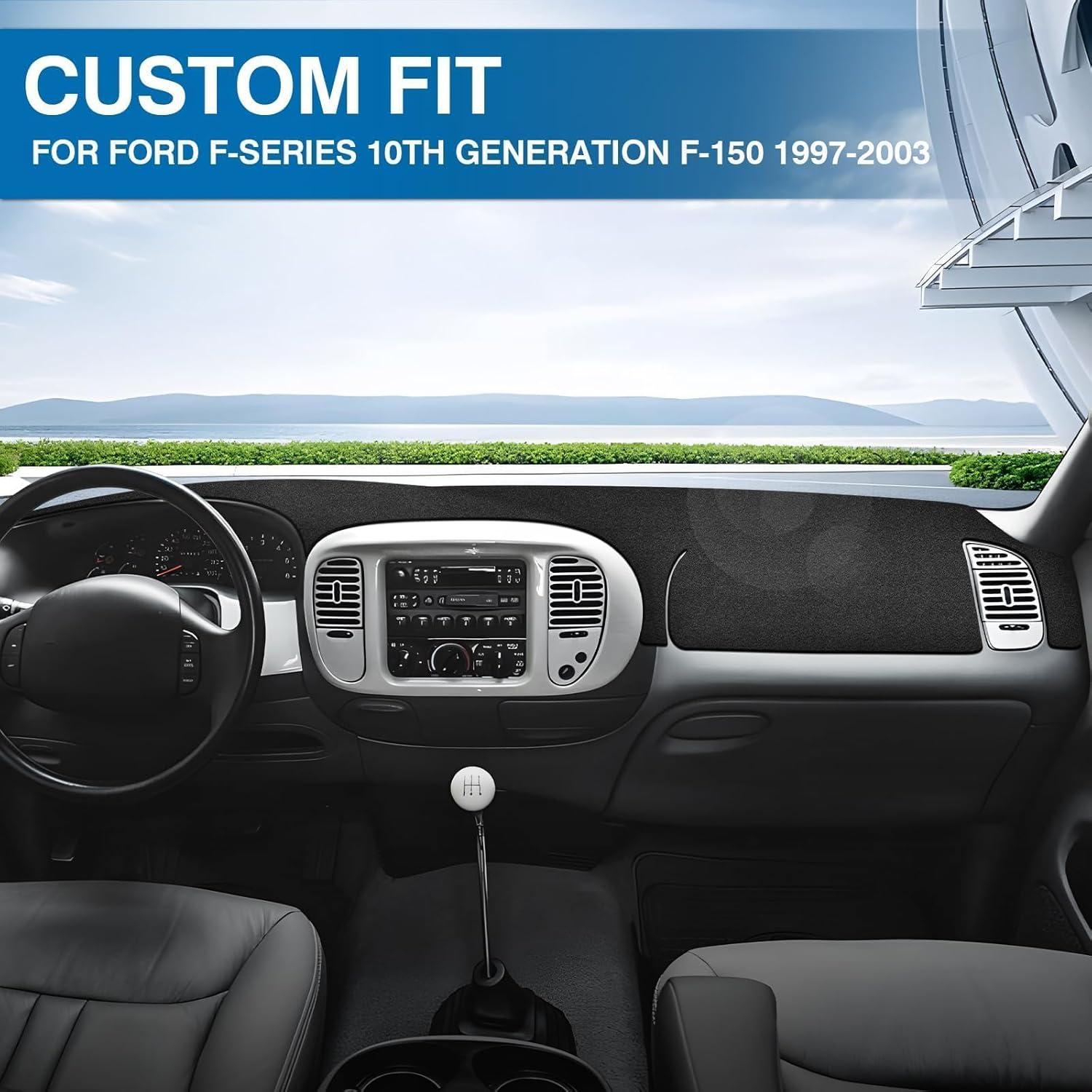 KUST Car Dash Cover for Ford F-150 F-250 F-350 1992-2003 Pickup Truck Polyester Non-Slip Center Console Dash Cover Interior Accessories for Ford F150 Custom Fit Dashboard Mat Sunshade No Glare Black