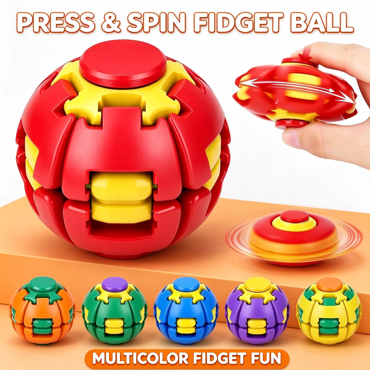 3D Printed Press & Spin Fidget Ball, 360° Rotation Desk Fidget Toy, Smooth Tactile Pocket Gadget for Stress Relief Focus Anxiety, Sensory Toy for Kids Adults Office