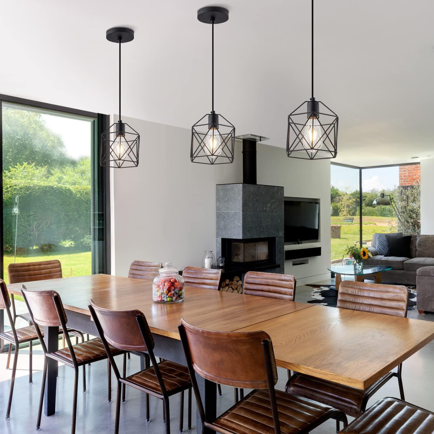 Industrial Mini Metal Cage Pendant Light, Adjustable Wire, Vintage Farmhouse Basket Ceiling Lamp, Kitchen Sink Dining Room Bar