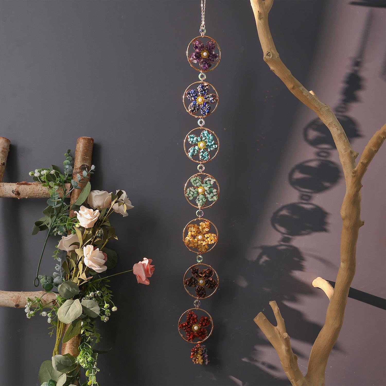 Seven Chakra Dream Catcher, Handmade Tree of Life Design Boho Interior Indoor Outdoor Hanging Decoration, Decorative Wall Art, Unique Artwork, Festive Ornament, Holiday Decor, Tree of Life Motif, Birthday Gift for Boys Girls