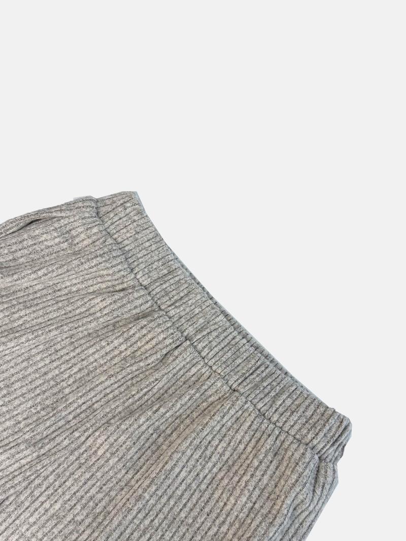 Women's Soft Knit Long Sleeve Round Neck Top & Wide Leg Pants Set, Comfortable Home Wear, Casual Two-Piece for Daily Use