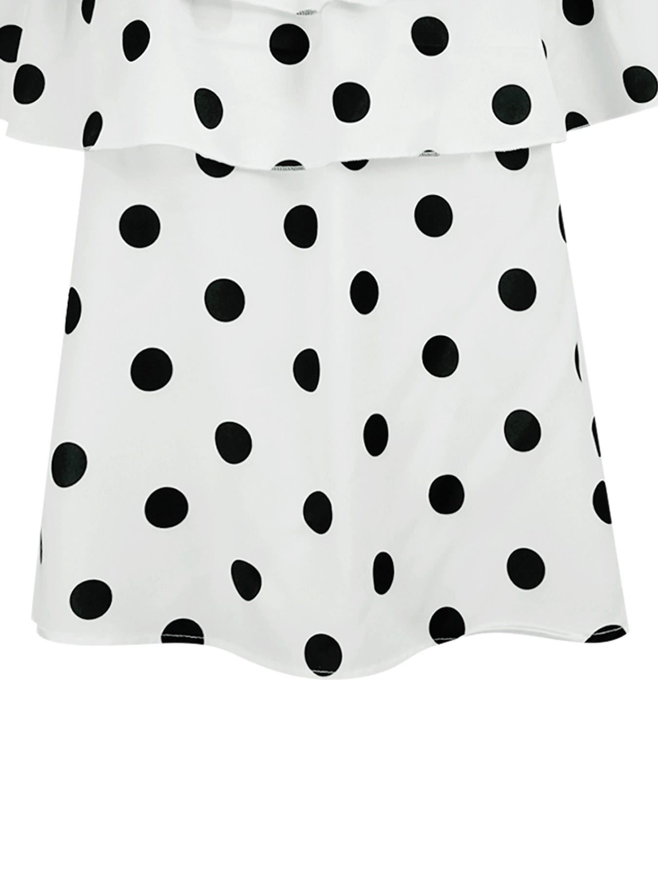 New Women's Polka Dot Top 2026, Casual Floral Print Layered Ruffled Shoulder Short Sleeve Shirt, Fashionable Ladies' Clothing