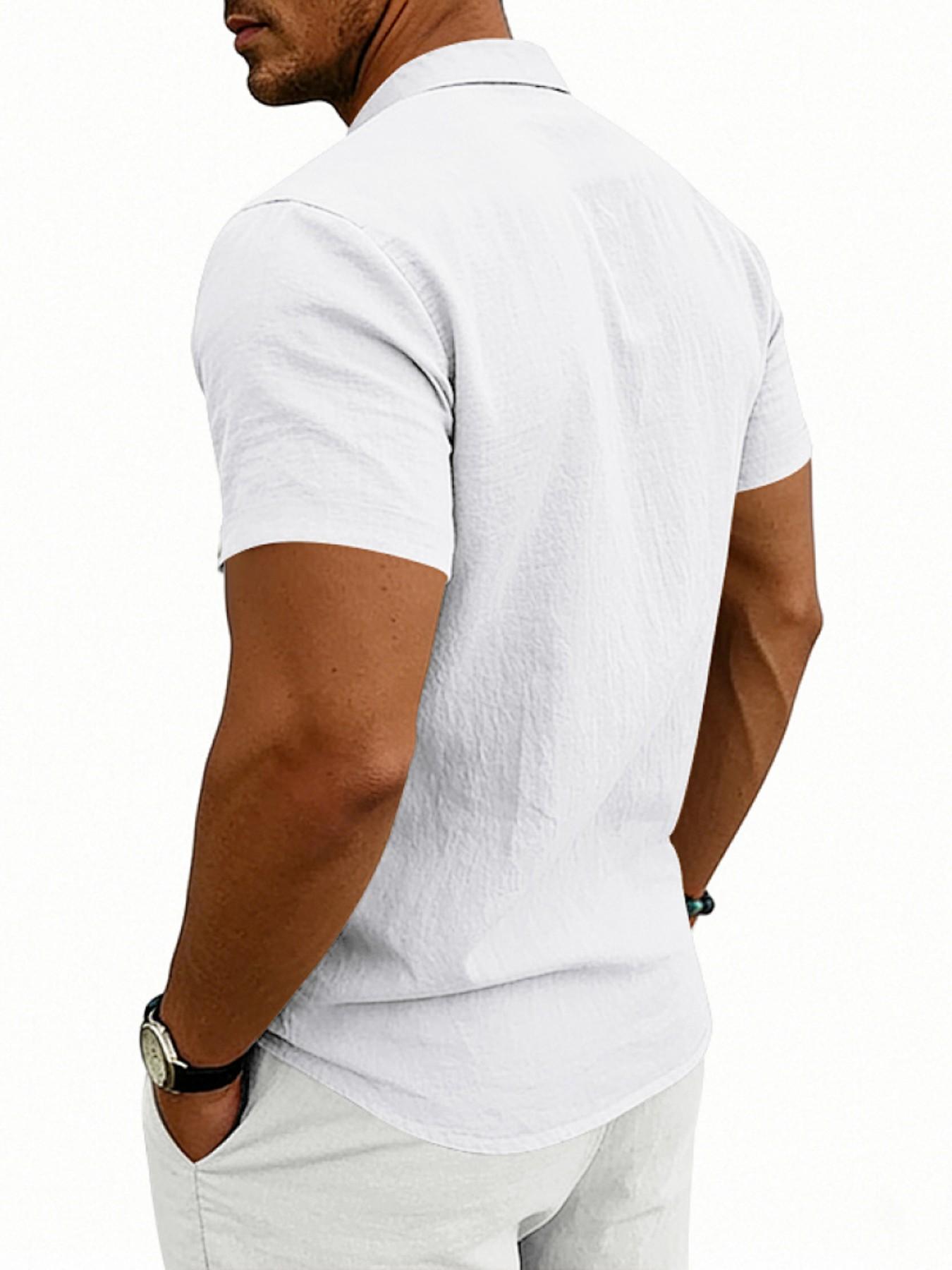 Men's Hawaiian Style Linen Short Sleeve Shirt, Casual Stand Collar Summer Top, Retro Design for Men, Comfortable and Stylish