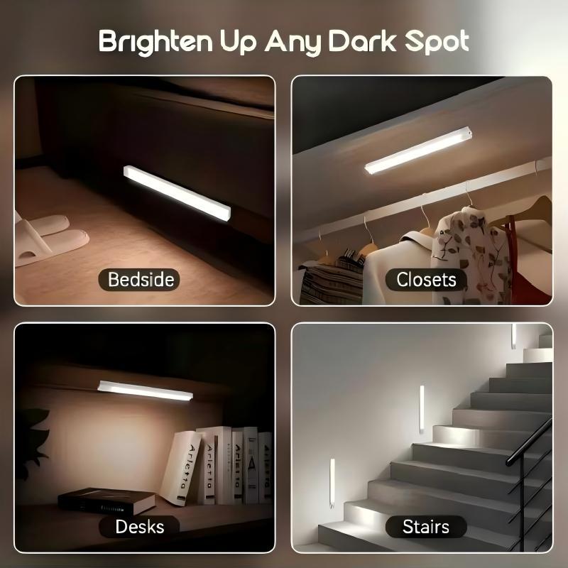 Smart Motion Sensor LED Strip Light, Self-Adhesive Rechargeable Night Light Motion Sensor Lamp for Cabinet, Wardrobe and Drawer, Wall-Mounted Low-Voltage Lighting Fixture