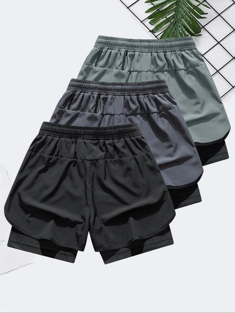 Men's Letter & Bull Head Print 2 in 1 Double Layer Drawstring Waist Gym Shorts, Regular Fit Casual Comfortable Breathable Quick Drying Anti Exposure Pocket Shorts for Gym Workout Running, Men's Bottoms for Summer