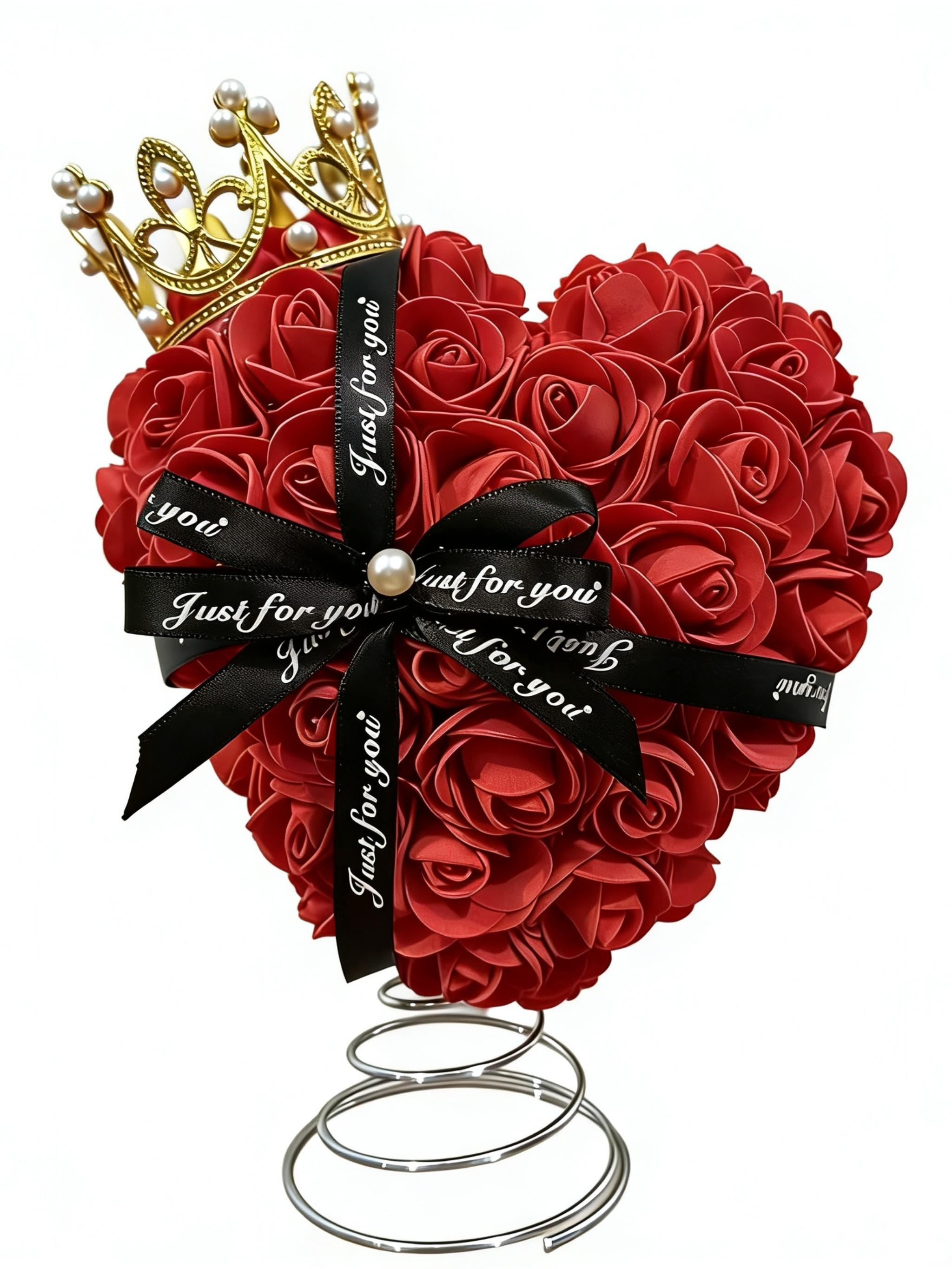 Elegant Crown Heart Necklace Set, Realistic Rose Flower Pendant, Perfect Gift for Girlfriend Best Friend, Birthday Valentine's Day