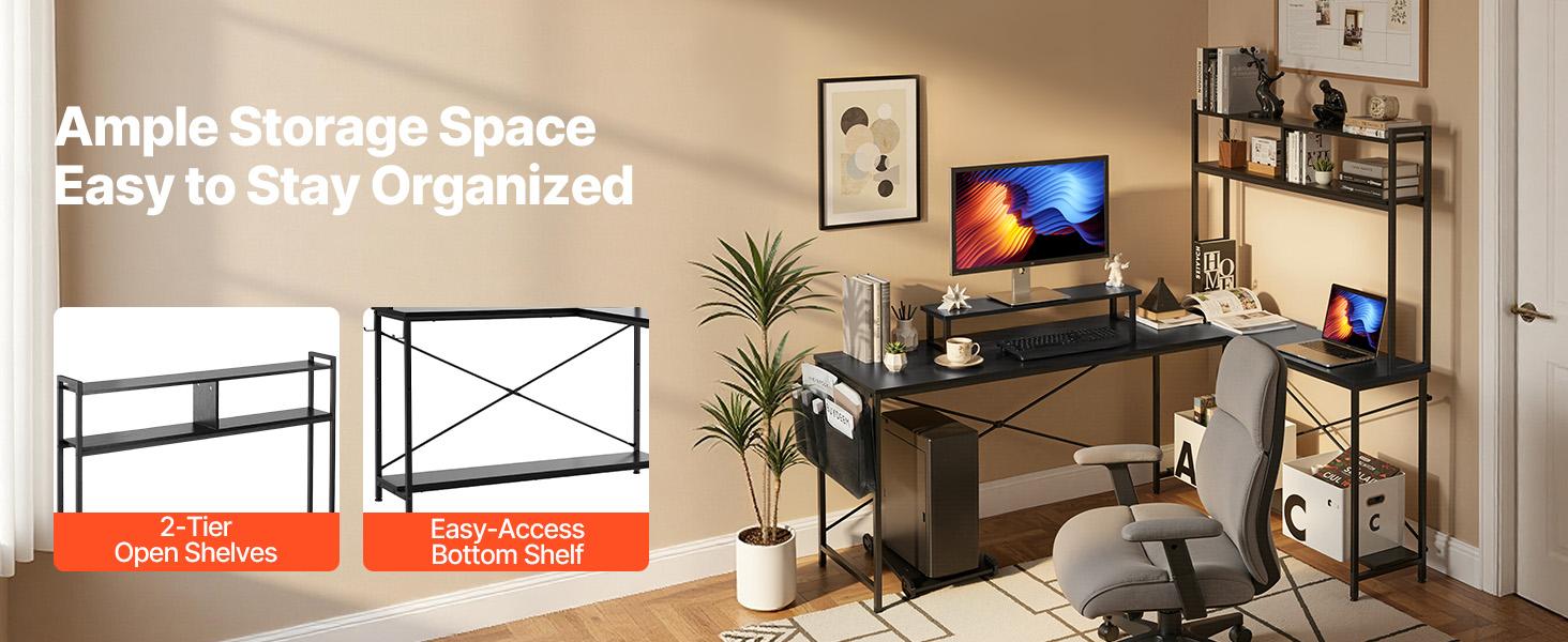 VEVOR L-Shaped Computer Desk, 67-inch Reversible Corner Gaming Desk with Monitor Stand Movable CPU Stand, Modern Stylish PC Table Sturdy Work Workstation for Home Office - Easy to Assembly VEVOR L-Shaped Computer Desk, 67-inch Reversible Corner Gaming Desk with Monitor Stand Movable CPU Stand, Modern Stylish PC Table Sturdy Work Workstation for Home Office - Easy to Assembly