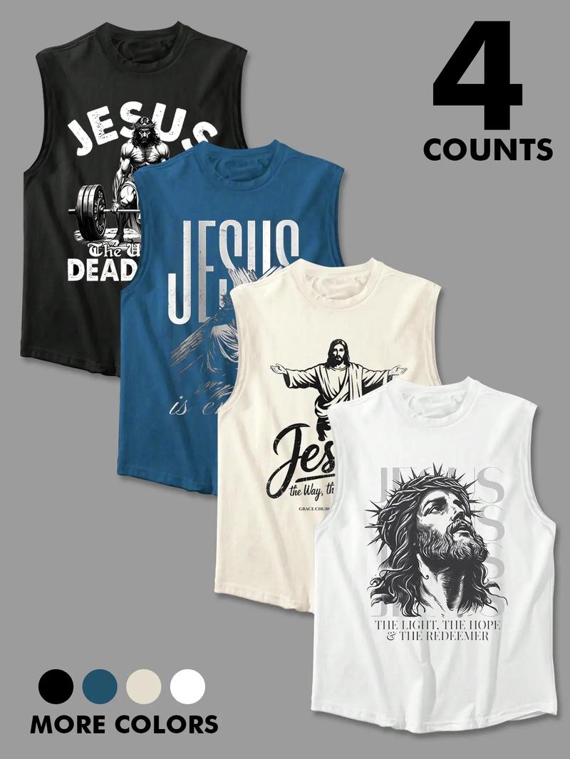 Men's Cross Print Tank Top, Workout Tank Top, Regular Fit Casual Sleeveless Top for Daily Wear, Men's Top for All Seasons, Socks