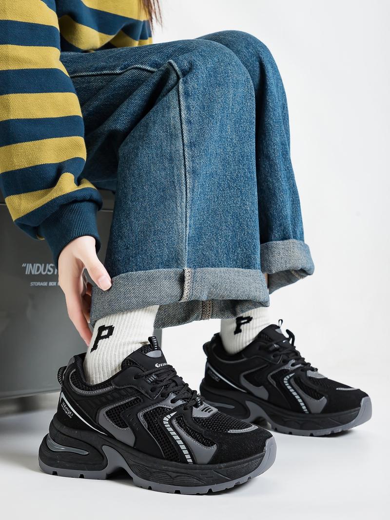 New Thick Sole Dad Shoes Fashion Casual Sporty Women's Breathable Height Increasing Sneakers, Round Toe, Low Top, All Seasons