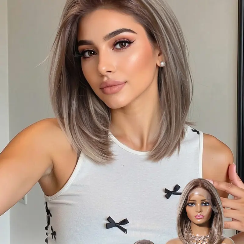 12 Inch Short Straight Wigs for Women, Gorgeous Fluffy Fashion Wigs without Bangs, Synthetic Lace Front Wigs for Party, Daily Use, Bob Cut Wig, Bob Hair Wig, Synthetic Material Wigs