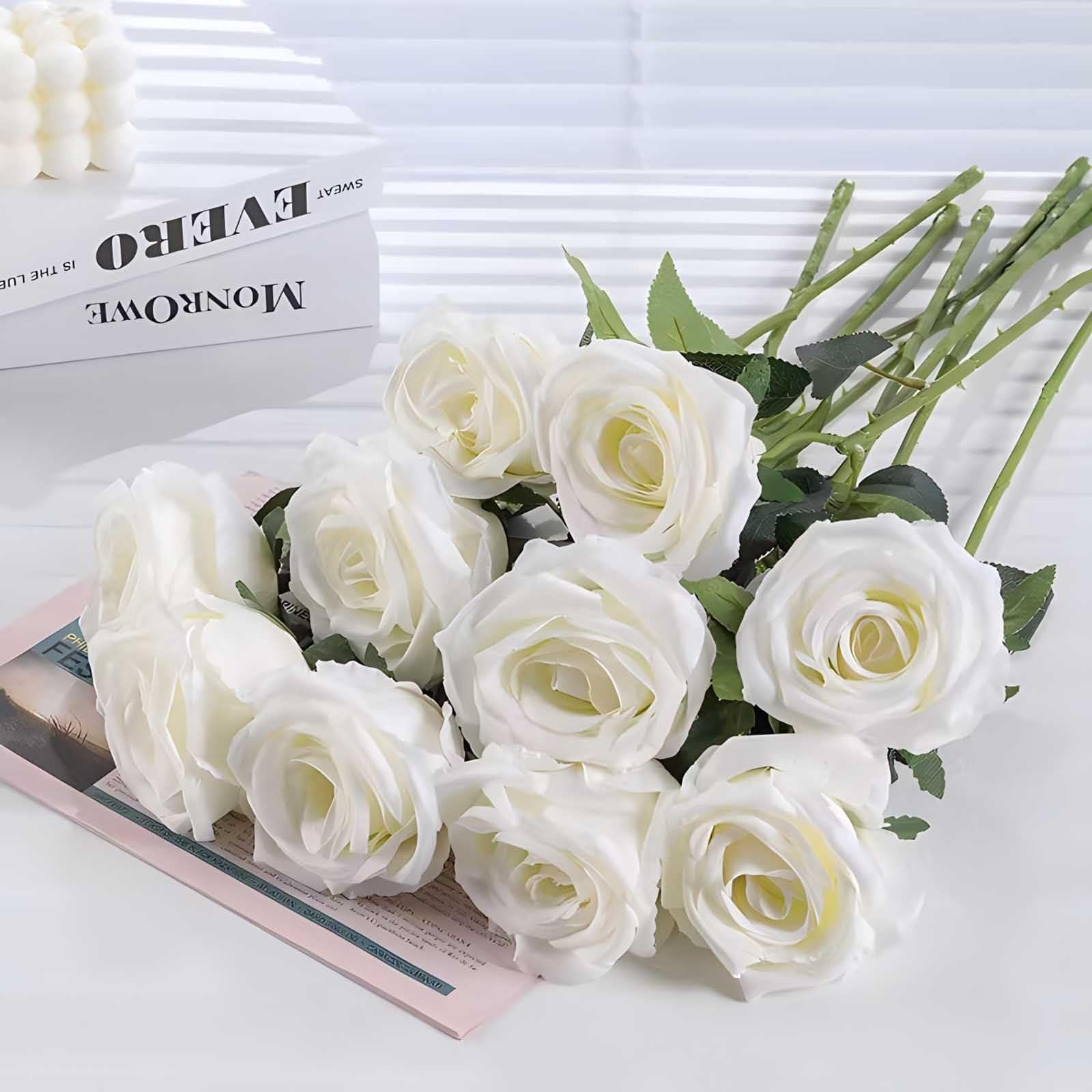 30pcs Realistic Long Stem Rose Bouquet, Perfect for Home Decor, Weddings, Anniversaries, Graduation, Mother's Day, Party Arrangements