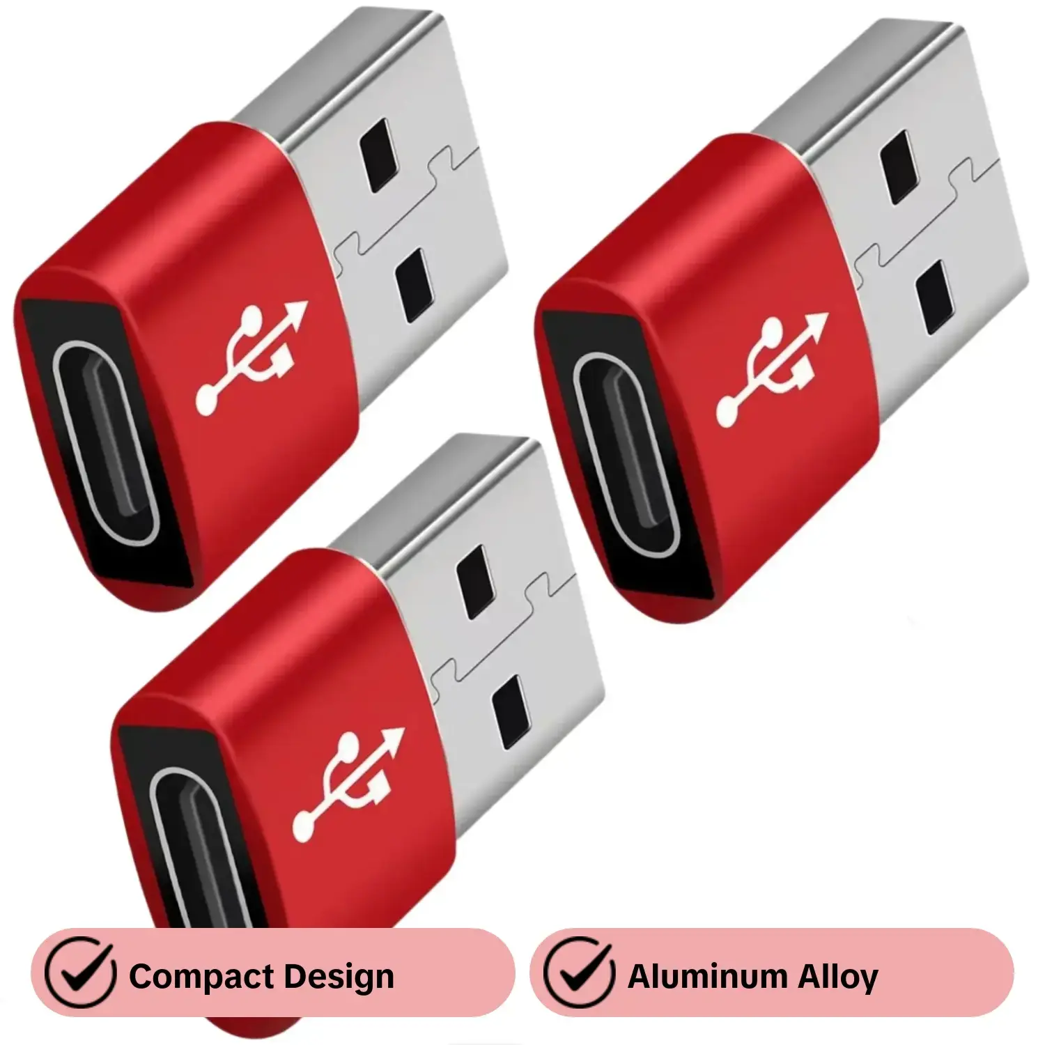 3-Pack USB-A Male to USB-C Female OTG Adapters, Connectors, Flat USB to Type-C Converters for USB Storage, Compatible with iPhone 11-16 Series