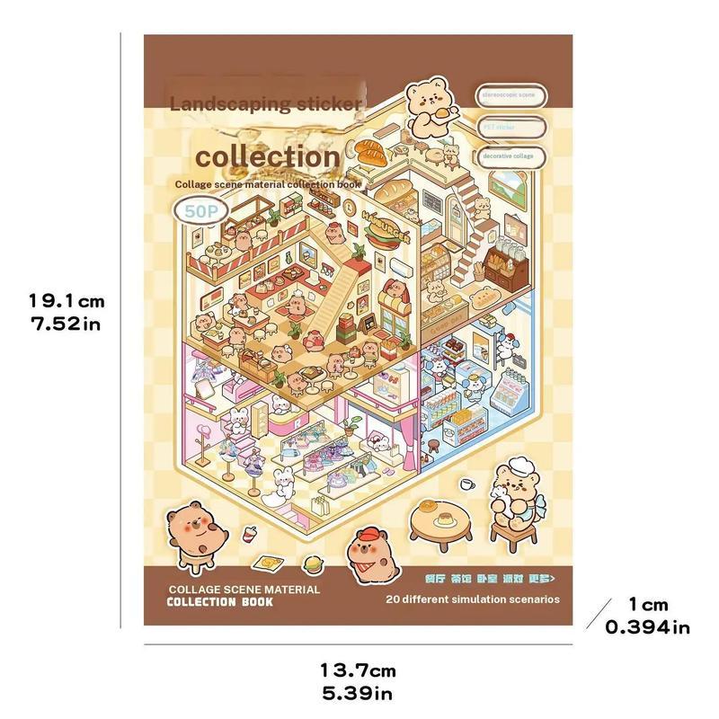 DIY 3D Sticker Scene Collection Book，Mini Scenery Sticker Book, 1 Set Miniature House Sticker with 20 Scene Cards and 30 Stickers, Journal Supplies, Cartoon Stickers, Decorative Scrapbook, Artistic Craft, Phonecase Sticker Collection