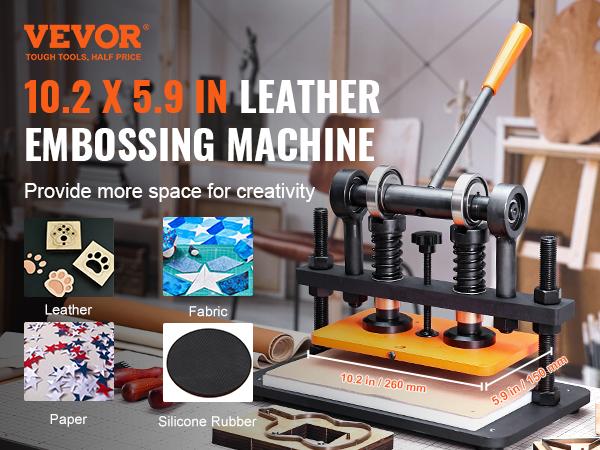 VEVOR Leather Cutting Machine, 10.2x 5.9 in Embossing Plate Manual Die Cutter, 0.47 in Pressure Stroke Dual Guide Shafts Die Cut Machine, Leather Embossing Machine for Various of Materials