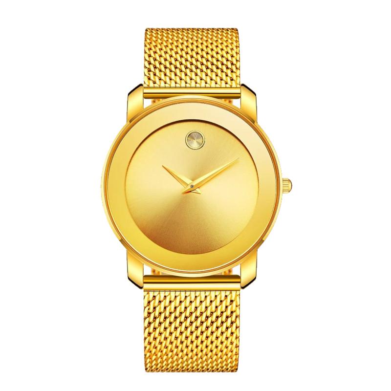 Men's Minimalist Gold Mesh Band Quartz Watch - Sleek No-Number Dial, Water Resistant, Luxury Casual Wristwatch, Perfect Gift for Him