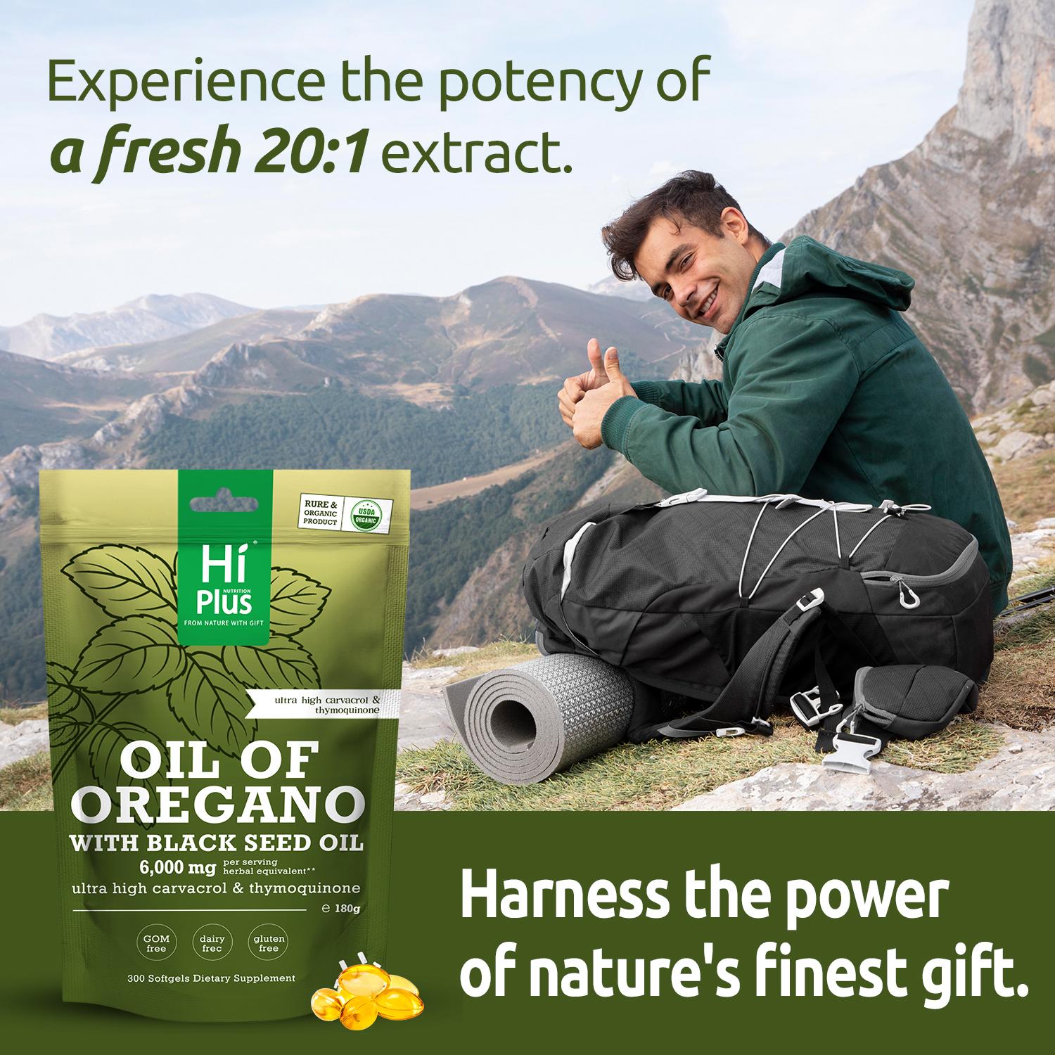 HiPlus Oregano Oil with Black Seed Oil Softgels | Immune Support,Antioxidant Boost | with Black Seed Oil & High Carvacrol | Non-GMO, Plant-Based | 300 Count HiPlus Oregano Oil with Black Seed Oil Softgels | Immune Support,Antioxidant Boost | with Black Seed Oil & High Carvacrol | Non-GMO, Plant-Based | 300 Count