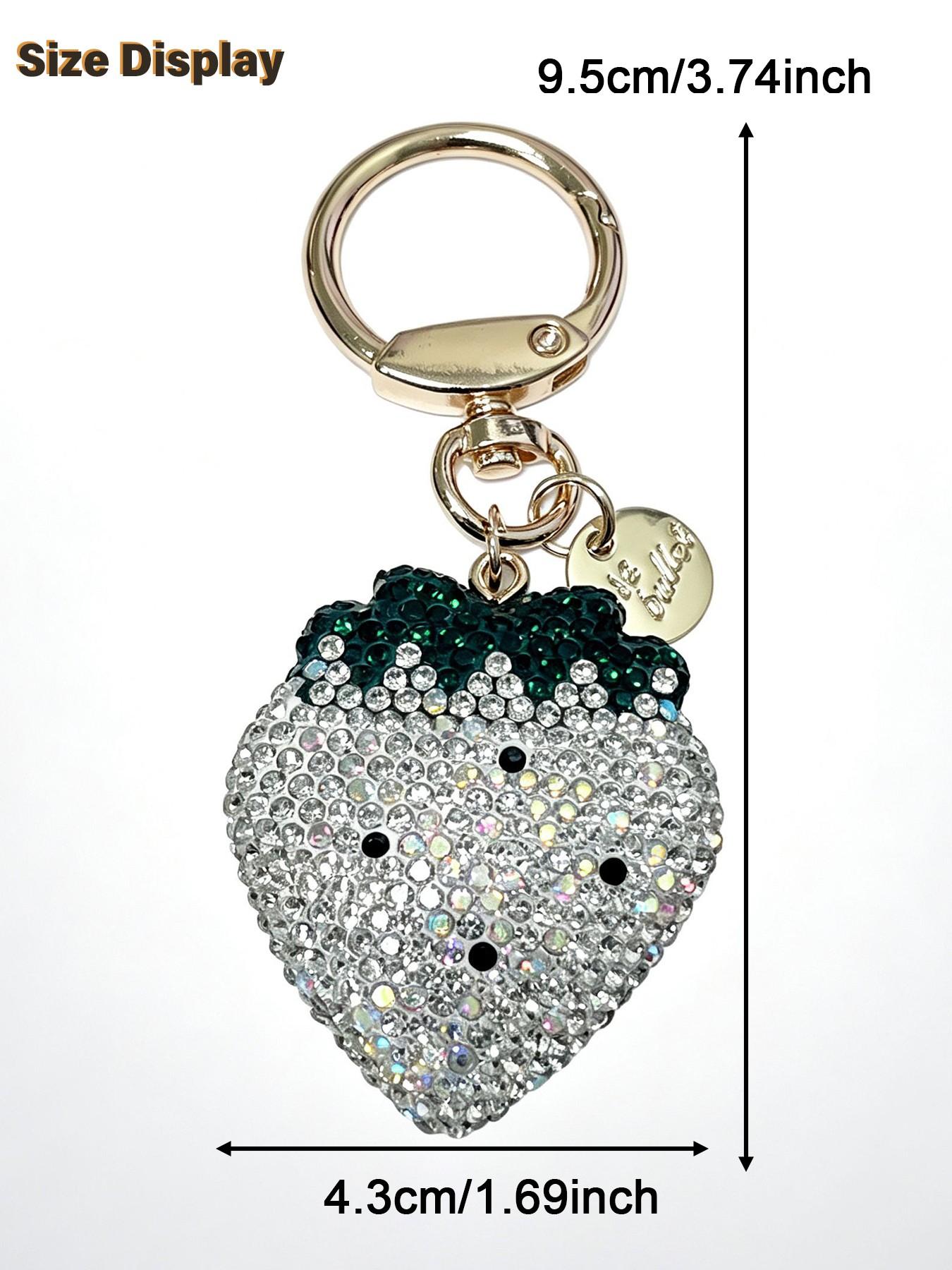 Rhinestone strawberry keychain, sparkly cherry bag charm, rhinestone fruit pendant, jubilee-themed bag decoration, full rhinestone keychain, luxurious pendant, sparkly bag accessory, full rhinestone strawberry accessory, full rhinestone cherry bag charm