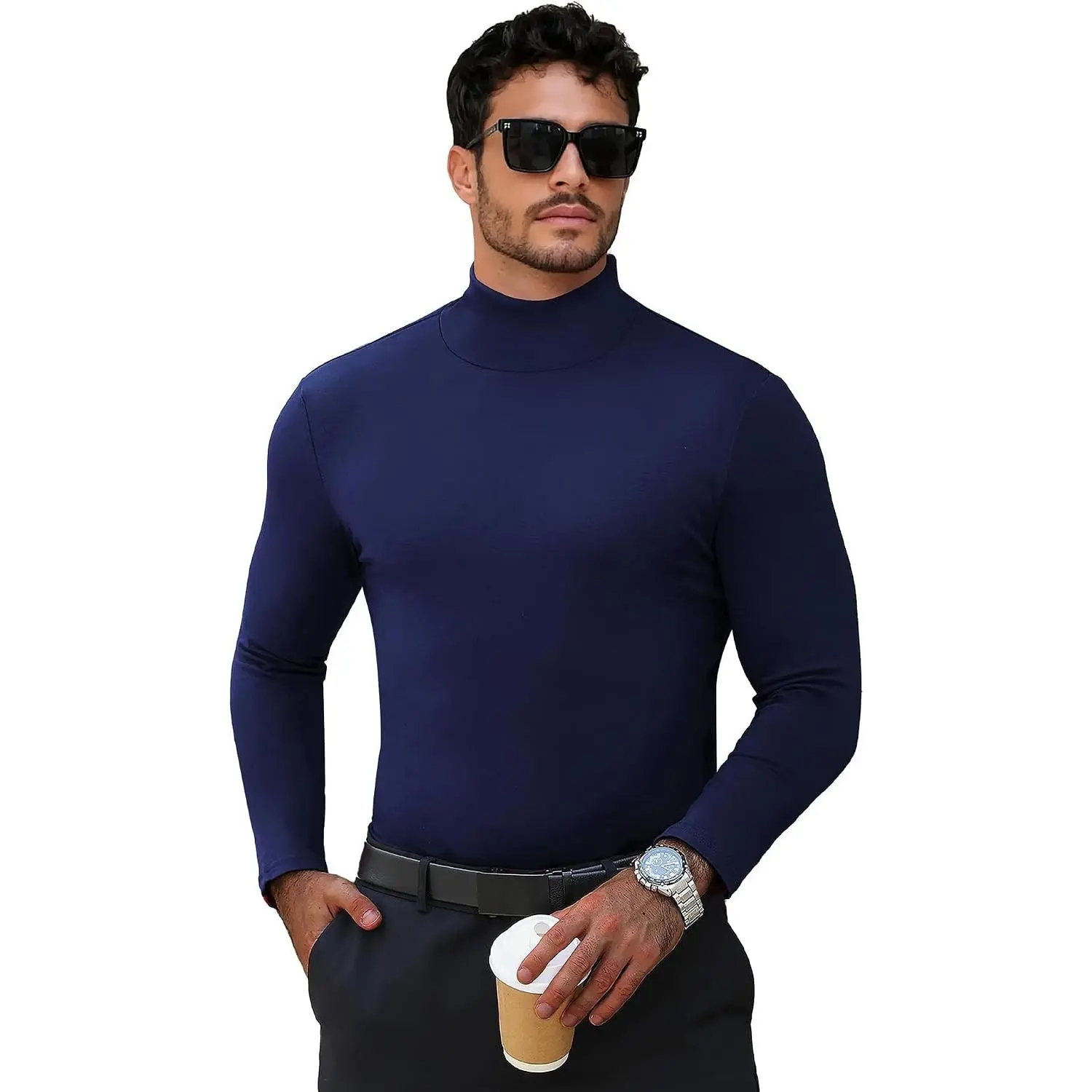 Men's Turtleneck Casual Basic High Neck Long Sleeve T Shirts Half Neck Lightweight Pullover Sweater