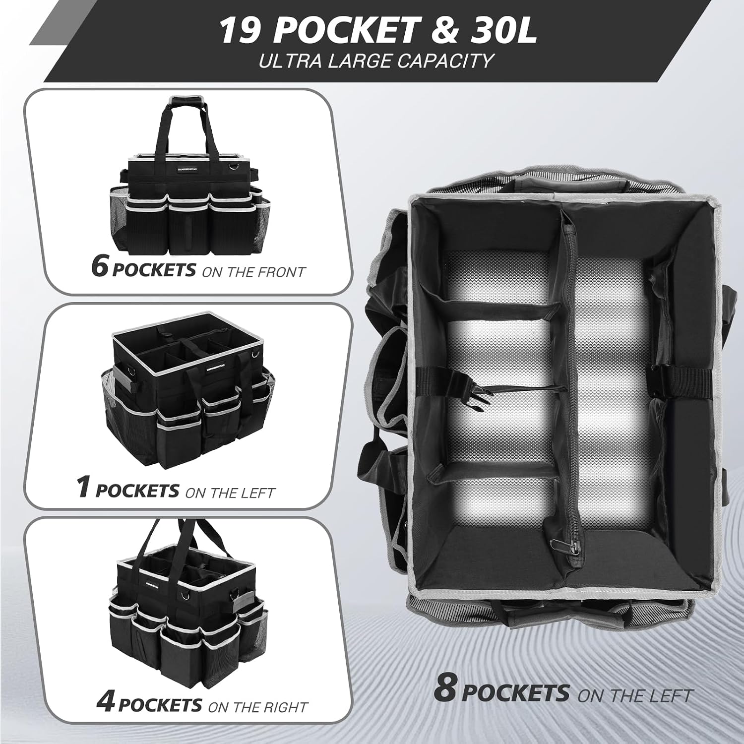 Large Rolling Cleaning  Bag, Cleaning  with Wheels with Detachable Trolley for Housekeepers, Water Resistant Cleaner Supplies Organizer with Wheels for Kitchen, , Picnic (Black-Grey)