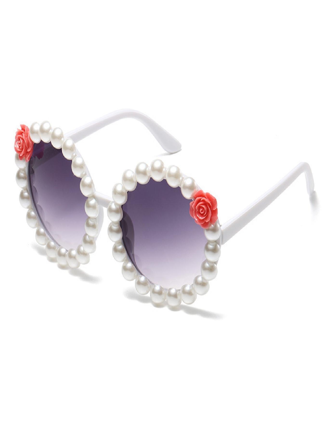 Pearl Trim Water Drill Flower Sunglasses, Gradient Lens, Perfect for Wedding, Party, Beach, Music Festival, Daily Wear, Date Night