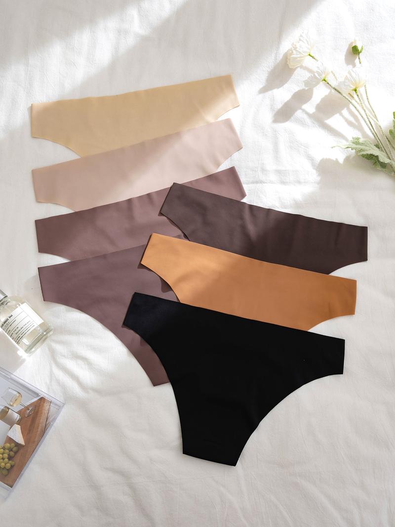 Women's  Solid Color Drop Waist Panty, Casual Comfy Seamless Knicker for Daily Wear, Ladies Underwear for All Seasons