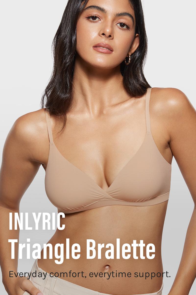 INLYRIC Women's Inbarely Triangle Bralette Comfortable Unlined V Neck Wireless Smoothing Bra Top Stretch
