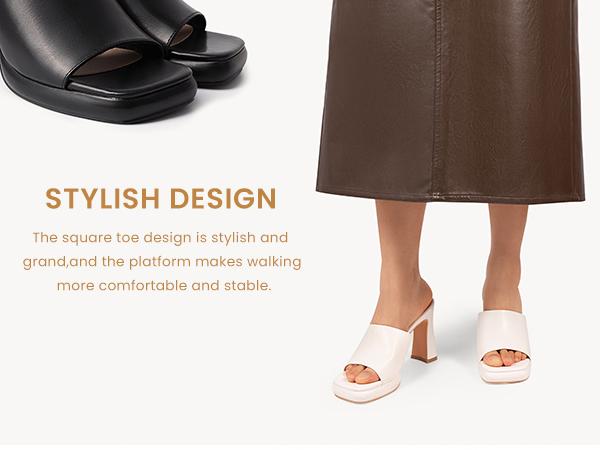 MUSSHOE Chunky Heel Platform Sandals Square Toe Slip On Design