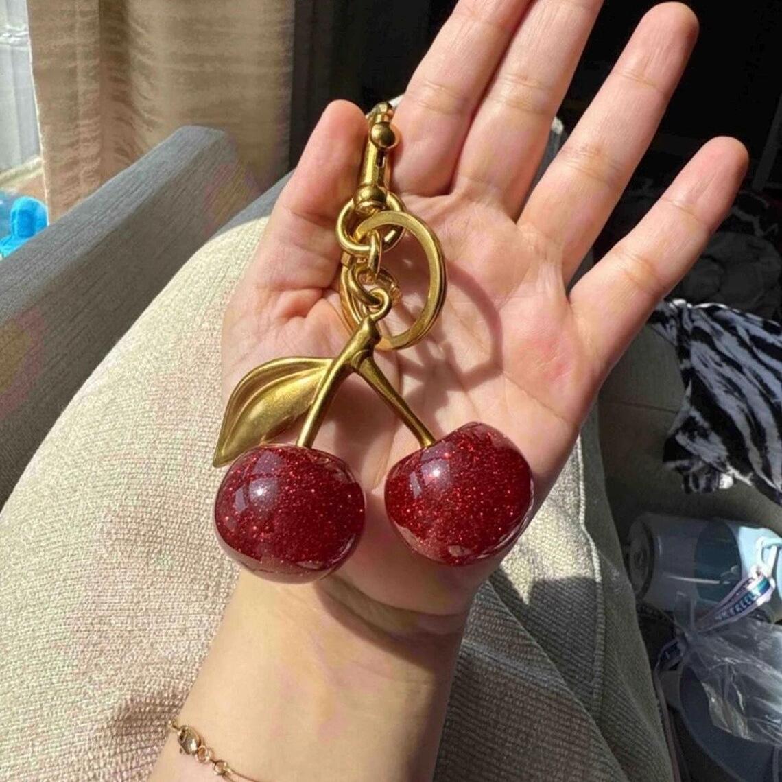 Cute Cherry Design Sparkly Bag Charm Lightweight Stylish Adorable Pendant for Women Girls Perfect Everyday Use Charming