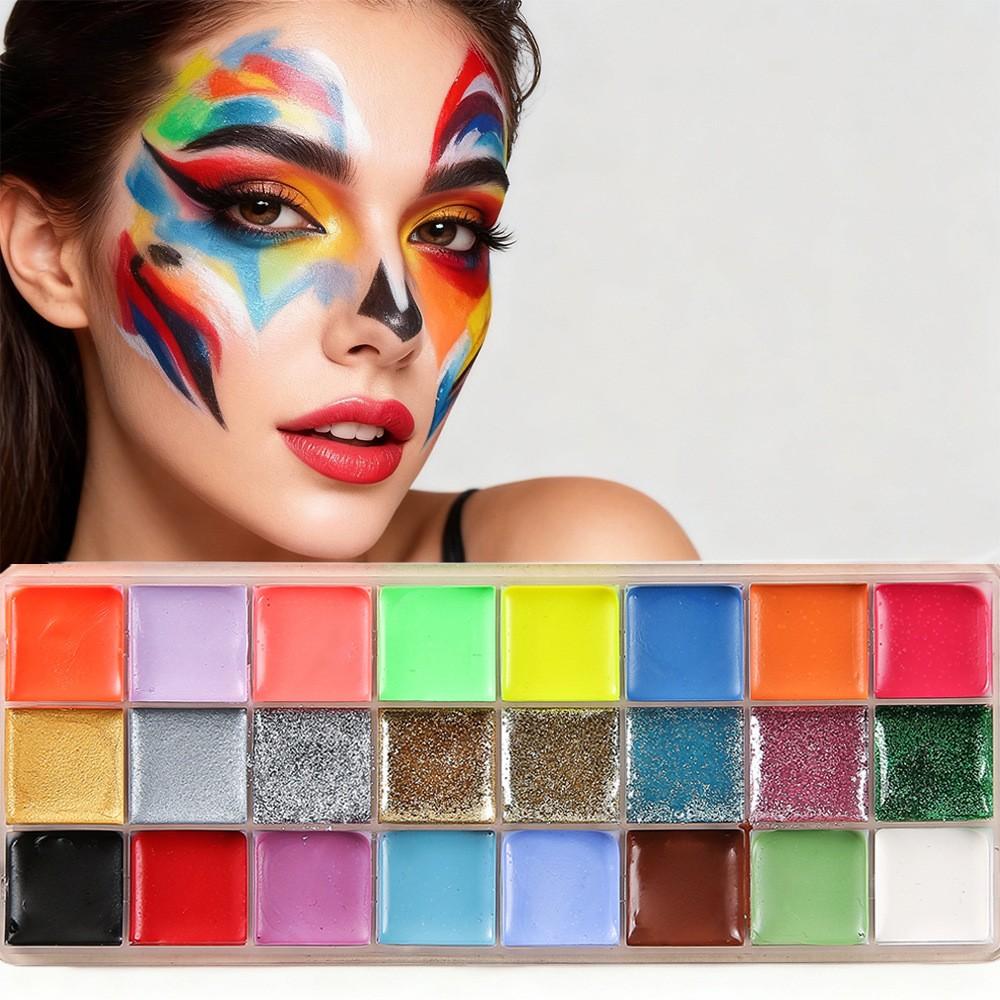 20 Colors Face Body Paint Set, Festival Party Art Kit with Palette and Stencil Tools, Artist Brushes, Tattoo Templates, Beginner & Pro Use