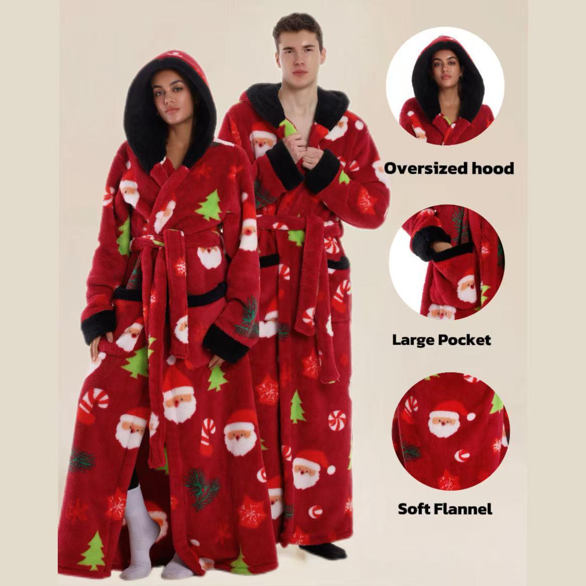 1pc Skull Print Flannel Bathrobe, Plus Size with Hat and Belt, Unisex, Soft and Warm, Perfect Gift