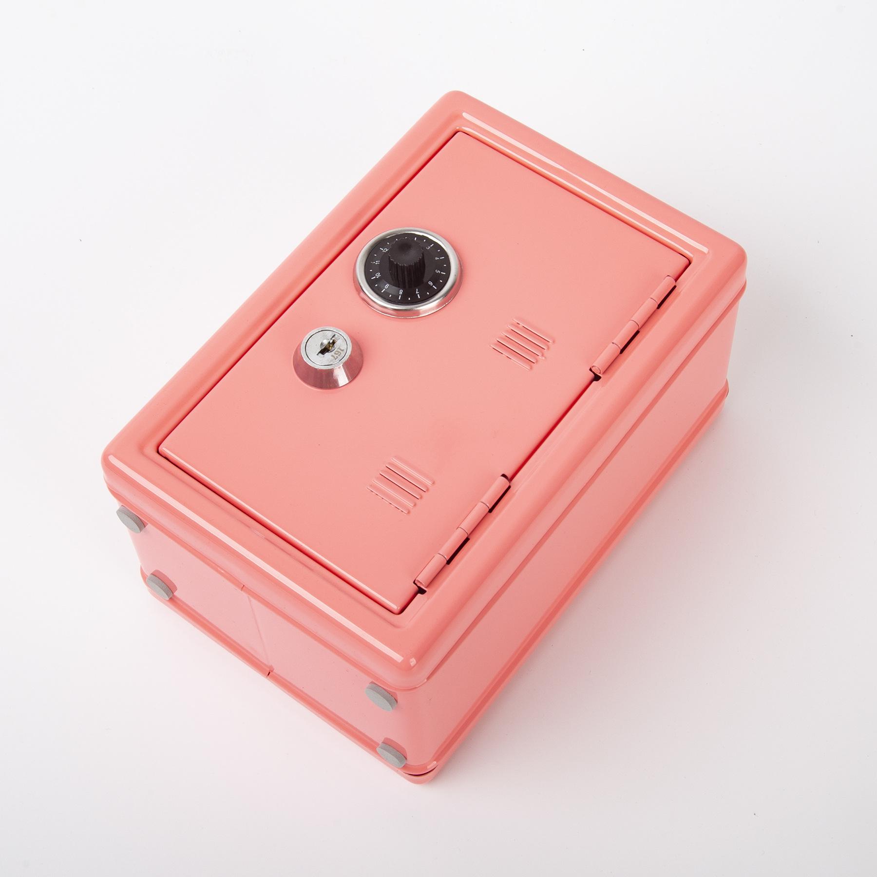 Mini Safe Piggy Bank, Creative Metal Storage Box with Password & Key Lock, Cash & Coin Organizer