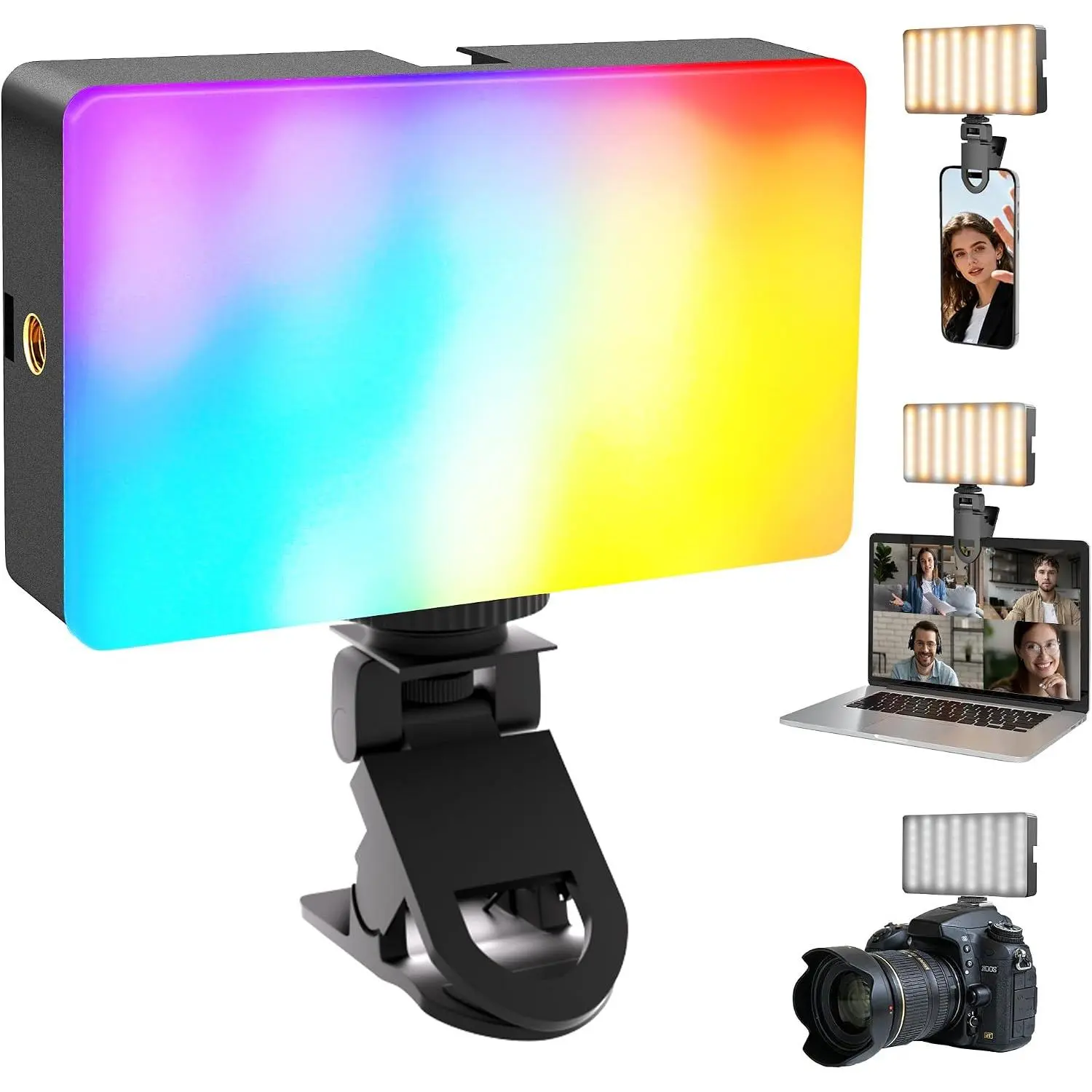 RGB Selfie Light, 138 LED Beads Phone Light, 360° Full Color Camera Light with Clip and Cold Shoe, CRI95+/180 Minutes Rechargeable Video Light for Video Recording///Makeup/Zoom