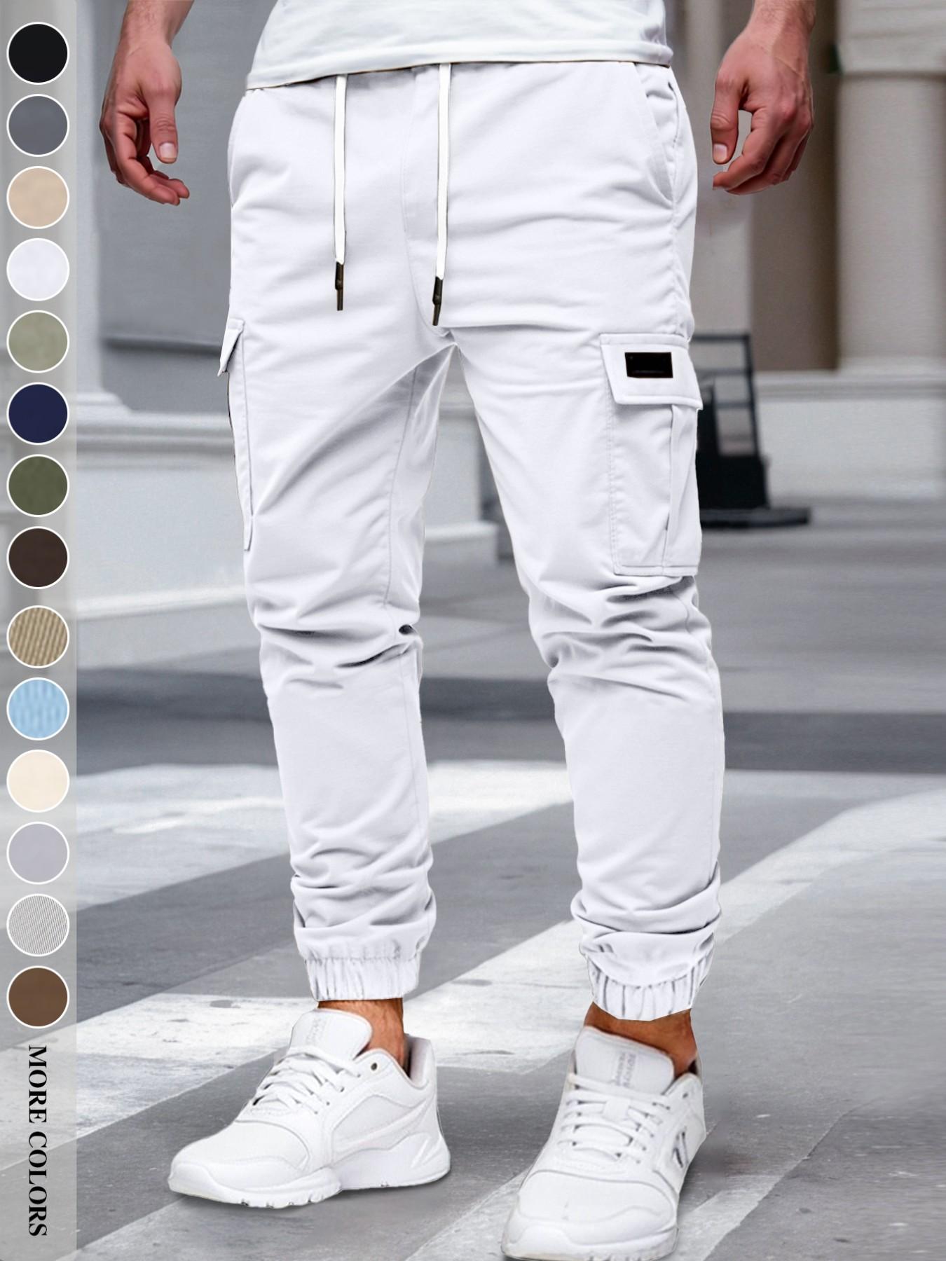 Men's Fall/Winter Everyday Urban Streetwear Cargo Jogger Pants with Cuffed Ankles and Large-Capacity Pockets, Work, Outdoor, City, Slim Fit, Trendy, Casual, Youthful, Minimalist, Versatile, Textured, Individual, Sporty