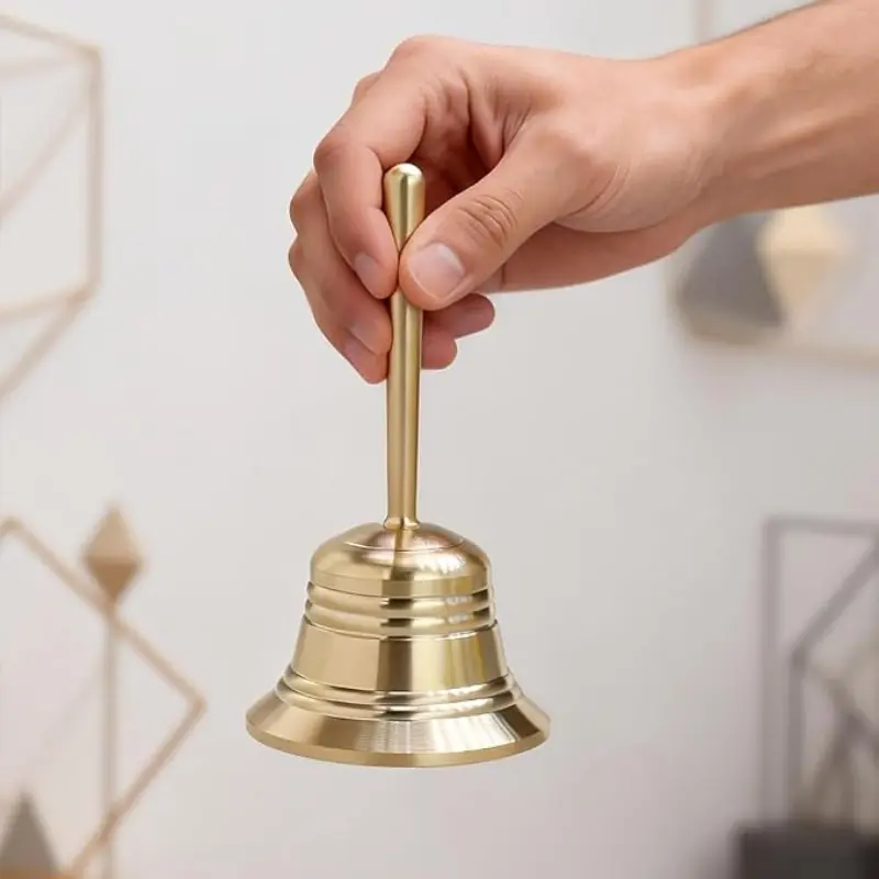 Brass Polished Hand Bell, Clear and Loud Sound, Copper Enclosure Material, Ideal for Calling, Durable and High-Quality Design