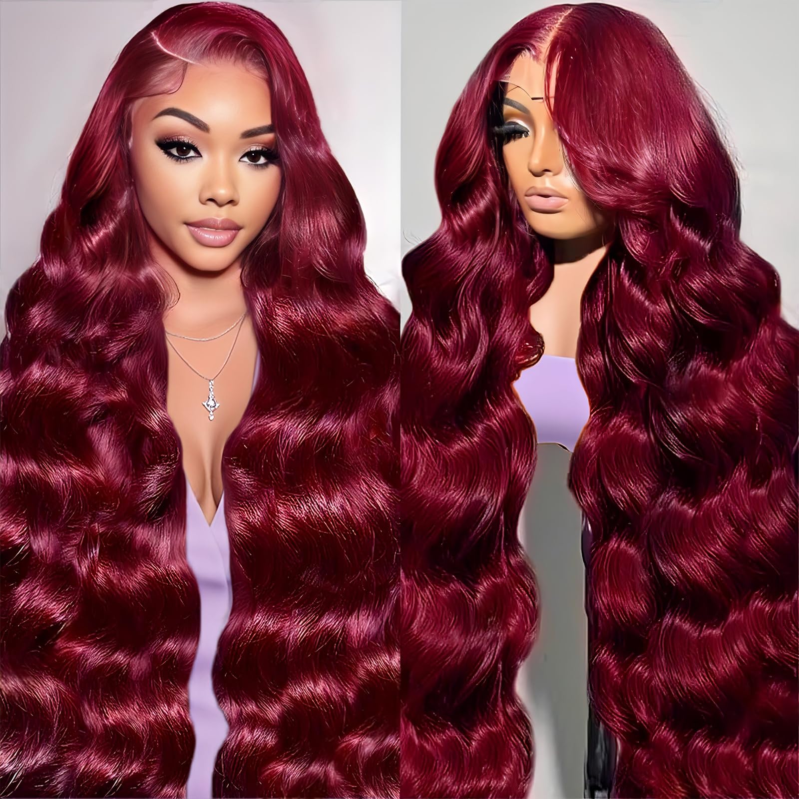 Tiwugi hair store Body Wave Lace Front Wigs Human Hair Pre Plucked 13x4 HD Lace Front Wigs Human Hair 180% Density Body Wave Glueless Frontal Wigs Human Hair for Women Natural Black 99J Burgundy 4/27 Highlight Ombre Chocolate Brown 613