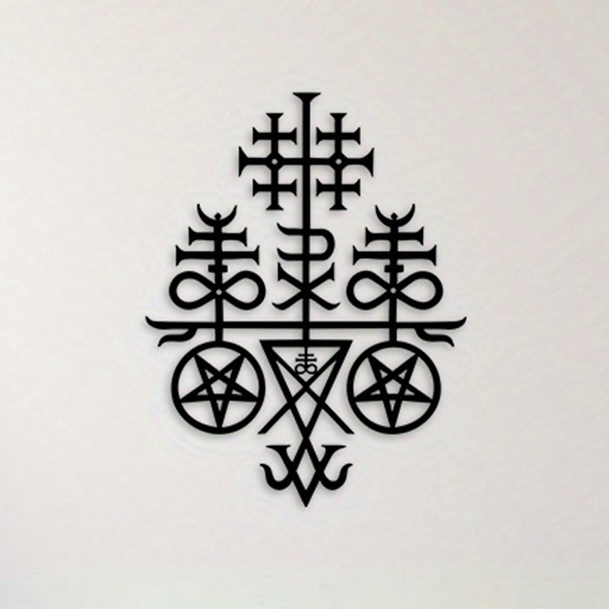 Lucifer Leviathan Cross Metal Wall Decor, Satanic Symbol Sculpture, Ideal for Living Room, Bedroom, Office, Halloween Decoration