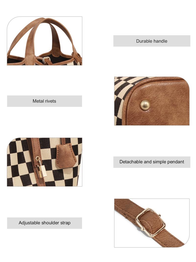 Women's Plaid Checkered Crossbody Bag, Polyester Bucket Bag for Women, Vegetable Basket Shape Satchel with Top Handle Bags - Stylish, Multi-Functional, Lightweight And Casual Adjustable Purse Handbags to Shopping bag and Holidays Gift, Suitable For Work