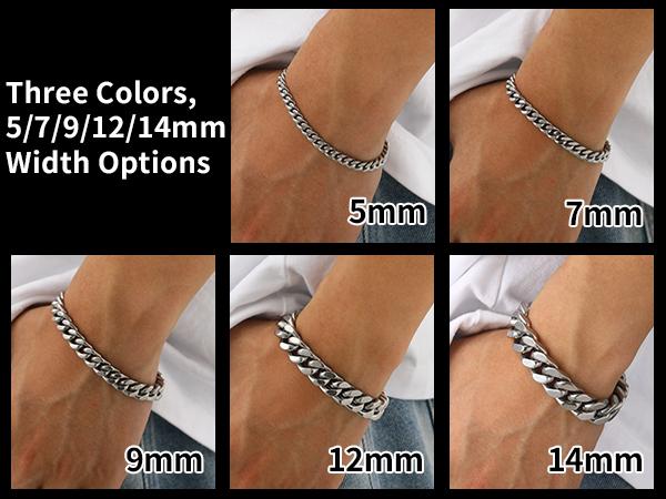 PROSTEEL Miami Cuban Chain Bracelets with Upgrade Buckle Clasp Durable Golden Black Metal Filled Solid Stainless Steel Hand Chain Jewelry for Men Women with Gift Box