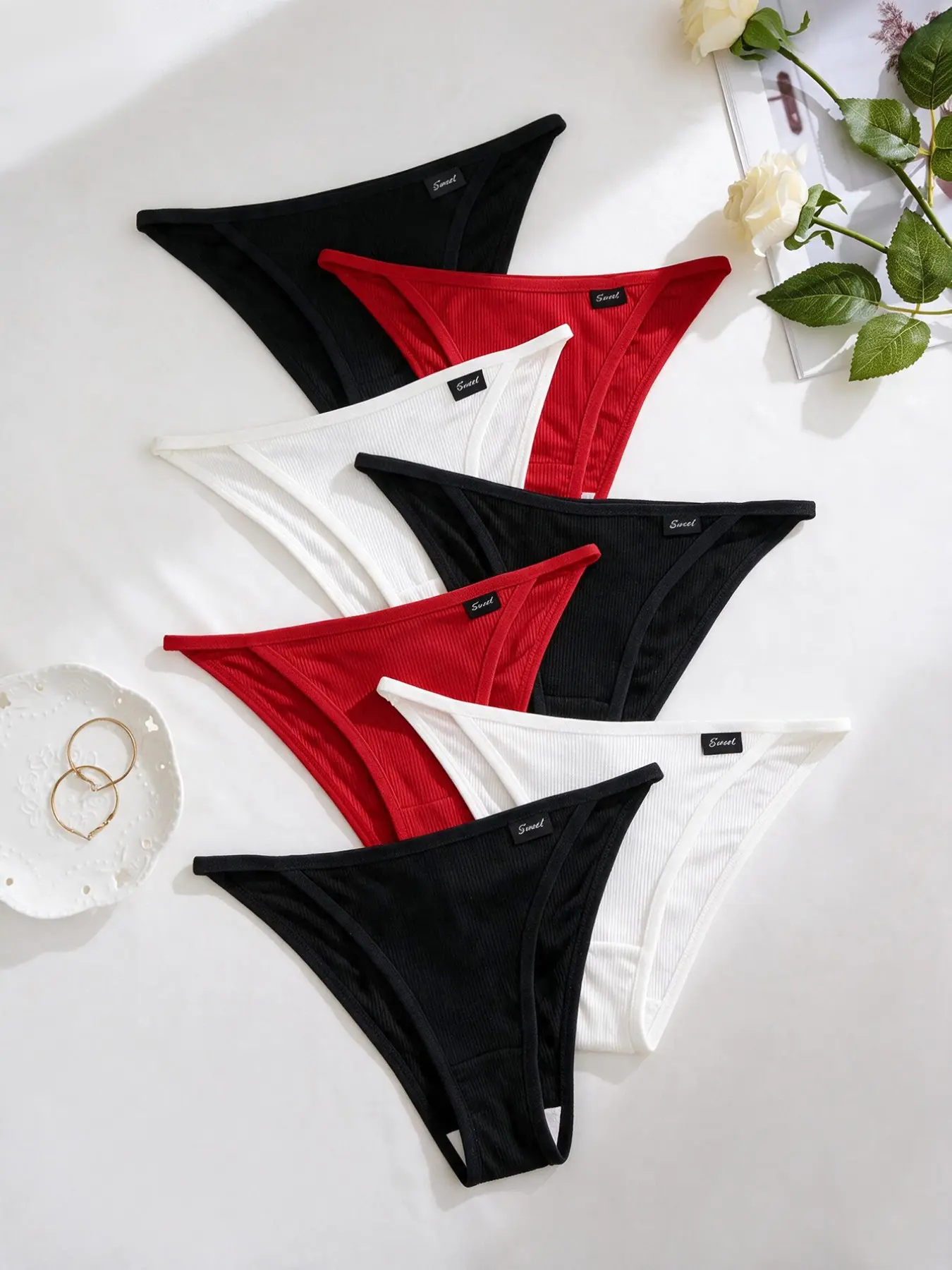 7/10 Pack Ribbed Knit Panties, Soft & Colorful Briefs, Women's Lingerie & Underwear, Casual Fitted Style, All Seasons