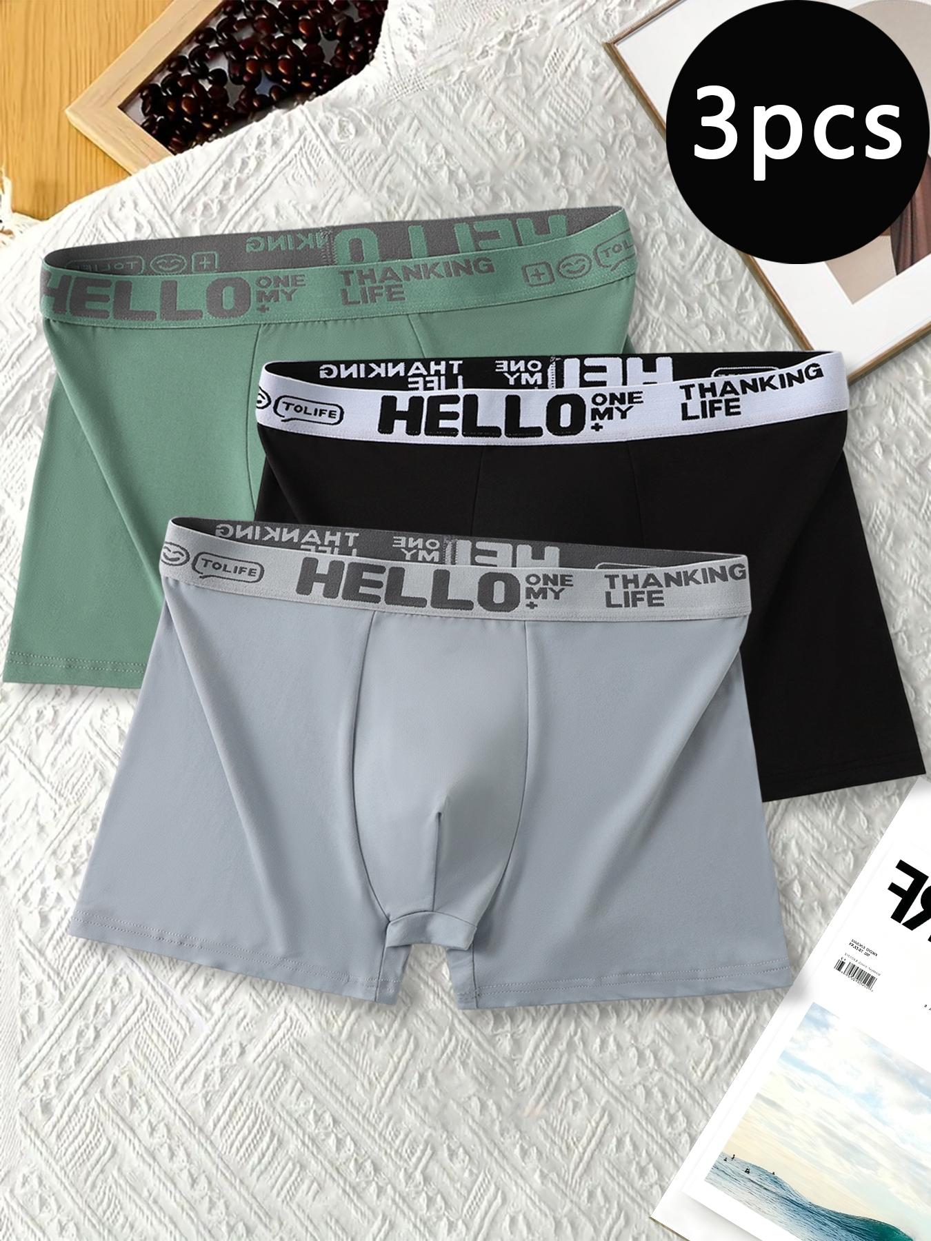 3 Pack Street Style Men's Boxer Briefs, 100% Cotton Breathable Underwear, Trendy Waistband Design, Men's Boxer Shorts