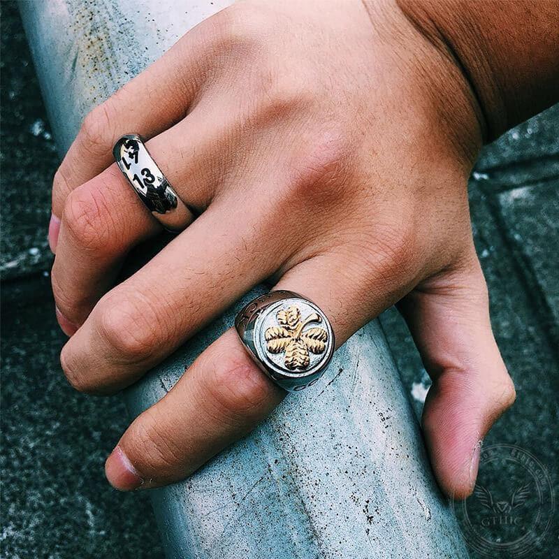 GTHIC Unisex Four Leaf Clover Stainless Steel Ring Vintage Daily Jewelry For Men Biker Personalized Birthday Gift