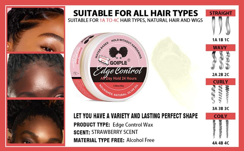 Edge Control Wax for Women - 5 Count Strong Hold, Non-Greasy, Smooth Edges with Strawberry Scent, Long Lasting Organic Haircare Nourishing Gel