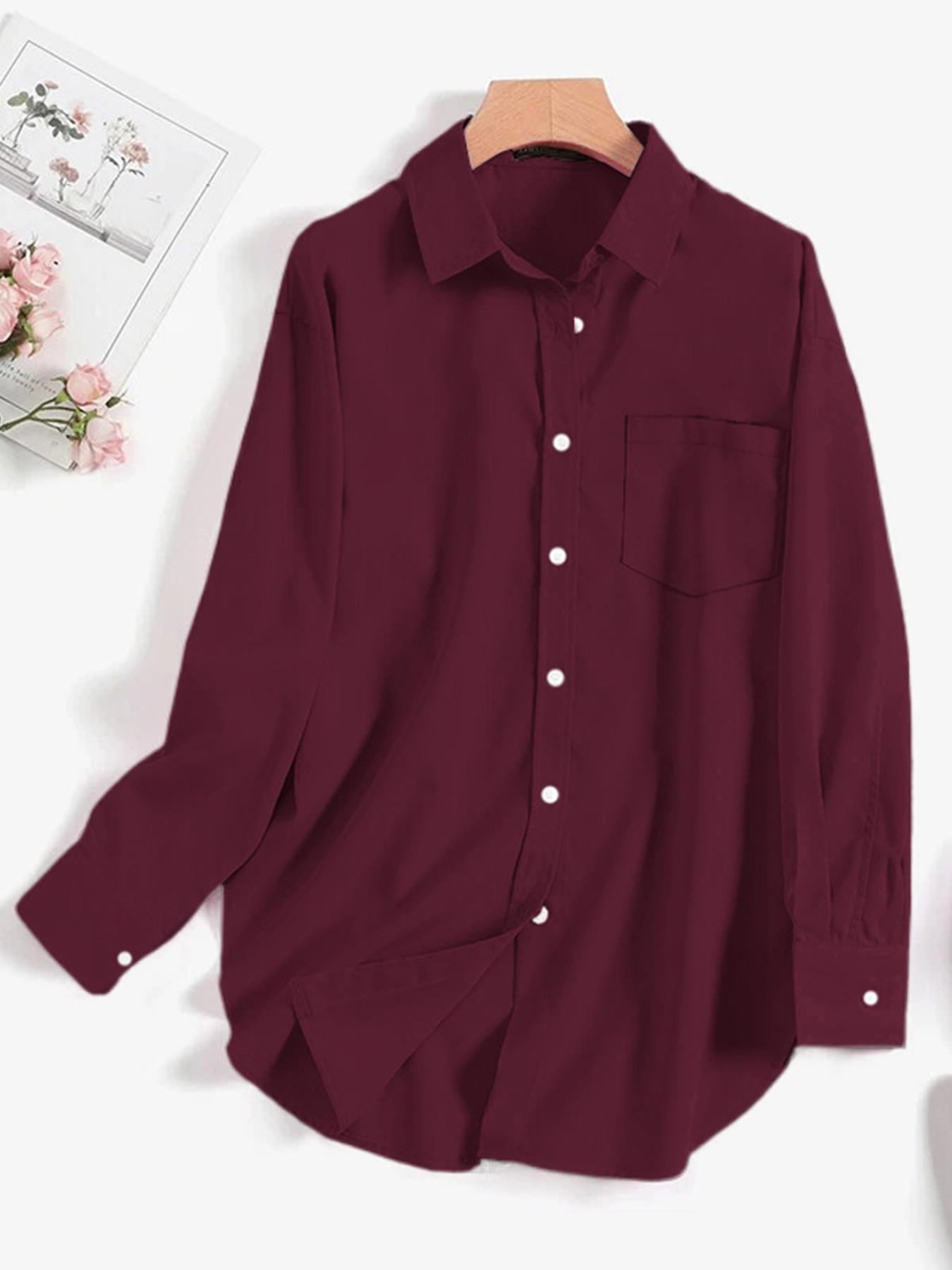 Women's Fashion Simple Solid Color Button Long Sleeve Shirt, Casual Stylish Blouse for Daily Wear, Comfortable and Versatile Clothing