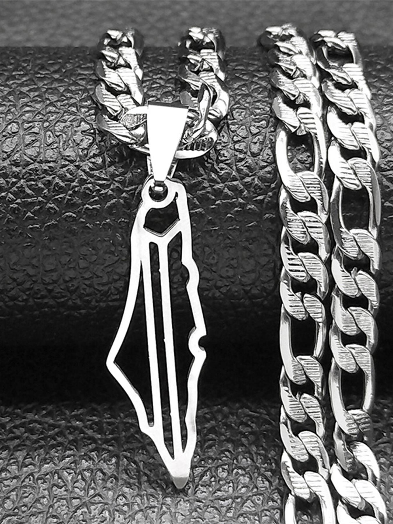 Israel Palestine Country Map Pendant Necklace Neck Chain for Women Men Stainless Steel Country Geography Gift