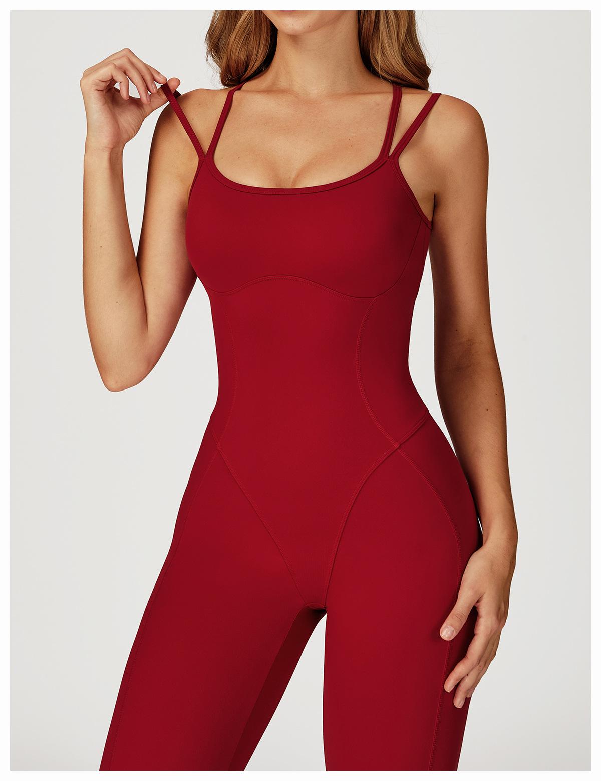 Nude-feel one-piece bodysuit with cross-back design, slim-fit yoga wear for outdoor running and fitness activities