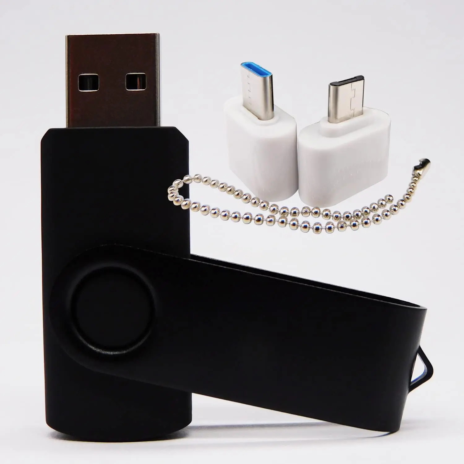 Mini Capacity USB Flash Drive Memory Sticks Thumb Drives with 1 OTG ( USB) and 1 Type-C (USB-C) Adaptor for Mobile Phone (Black 256MB)
