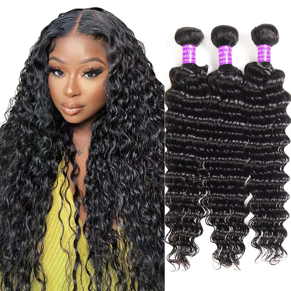 Deep Wave Hair Bundles Deep Curly Hair 1/3/4 Bundles On Sale Brazilian Human Hair Bundles Natural Black Hair Weave Extensions