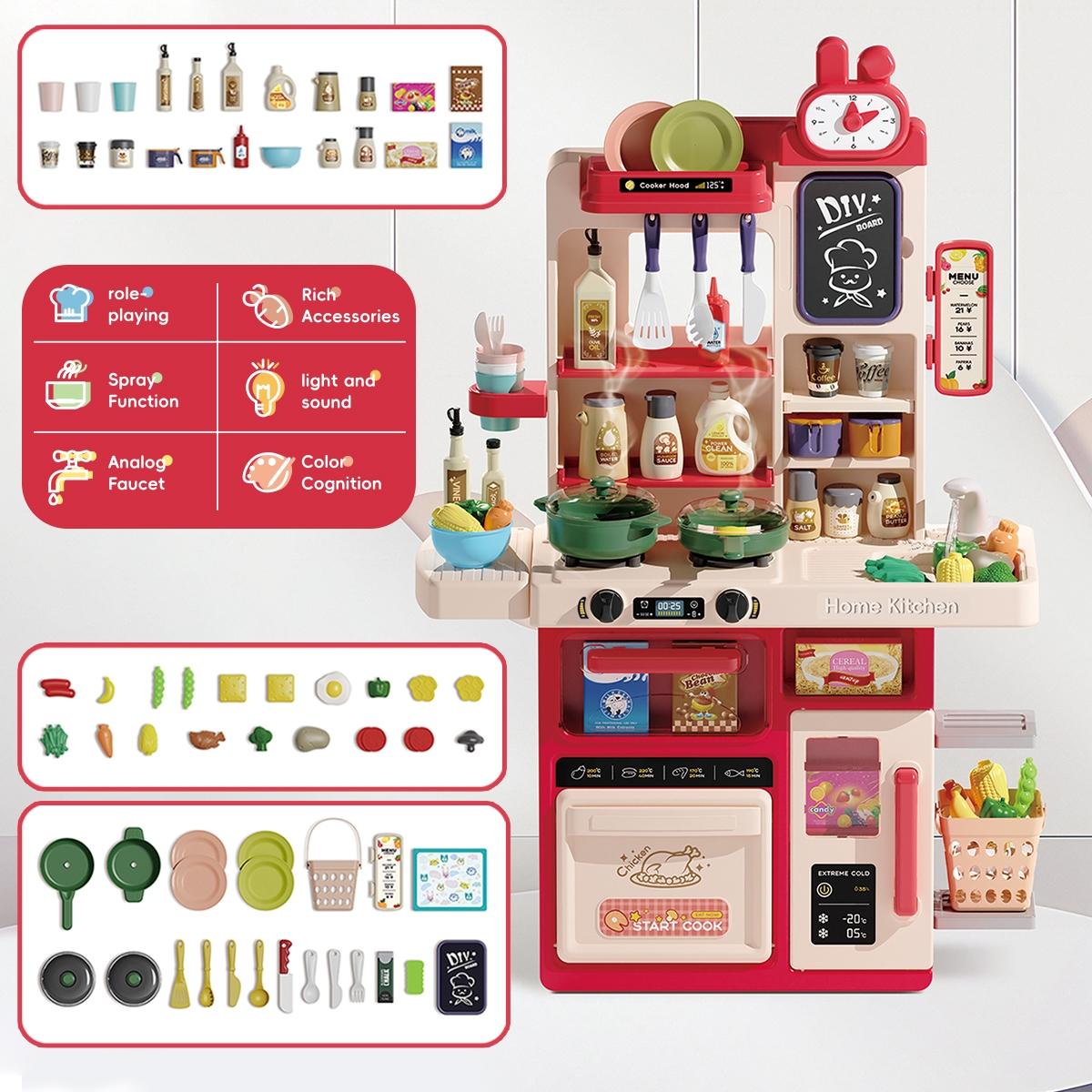 Pretend Play Kitchen Toy Set, 73pcs/set Including Pot, Utensils, Food, Cooking Toy Set, Kitchen Playset, Play Kitchen Accessories, Gift for Boys & Girls